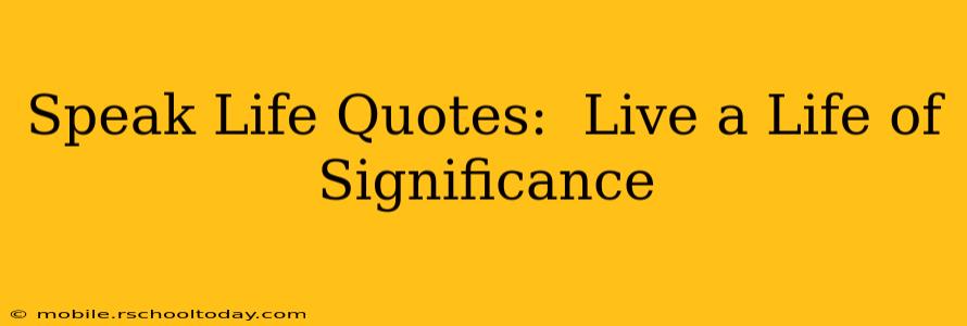 Speak Life Quotes:  Live a Life of Significance