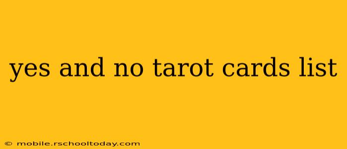 yes and no tarot cards list